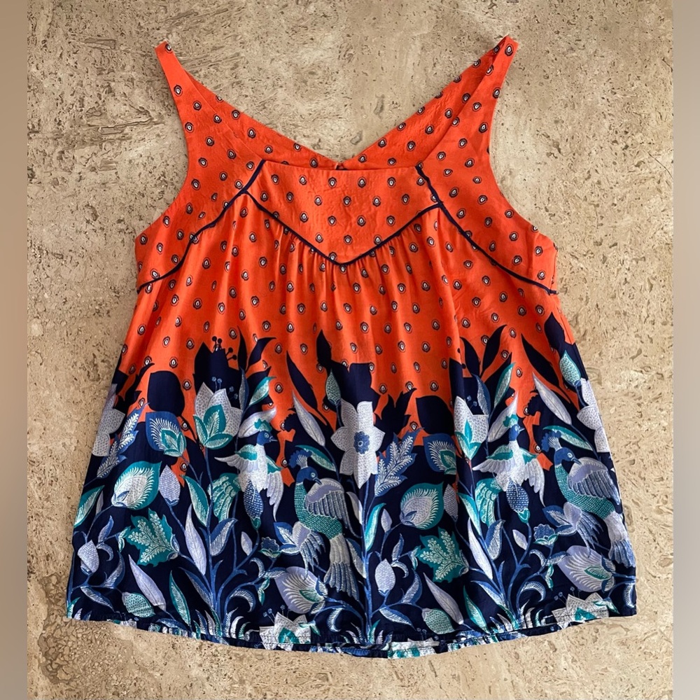 Maeve Orange and Navy Floral Tank Top